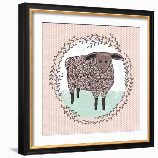 Cute Little Sheep Illustration for Children.-cherry blossom girl-Framed Art Print