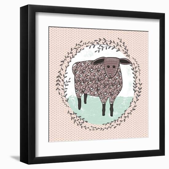 Cute Little Sheep Illustration for Children.-cherry blossom girl-Framed Art Print