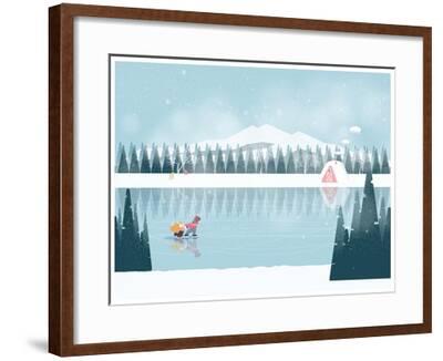 Cute Minimalist Vector Of Winter Season Snowy Winter Landscape With Happy Kid Playing At Ice Lake Art Print Art Com Cute Minimalist Vector Of Winter Season Snowy Winter Landscape With Happy Kid Playing At Ice Lake Art Print Art Com