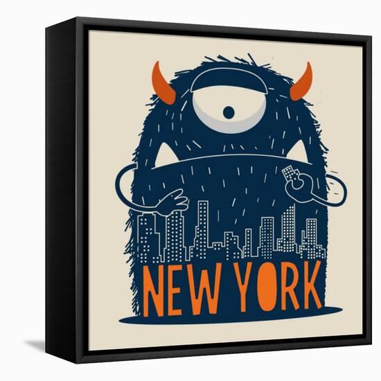 Cute Monster Vector Character Design-braingraph-Framed Stretched Canvas