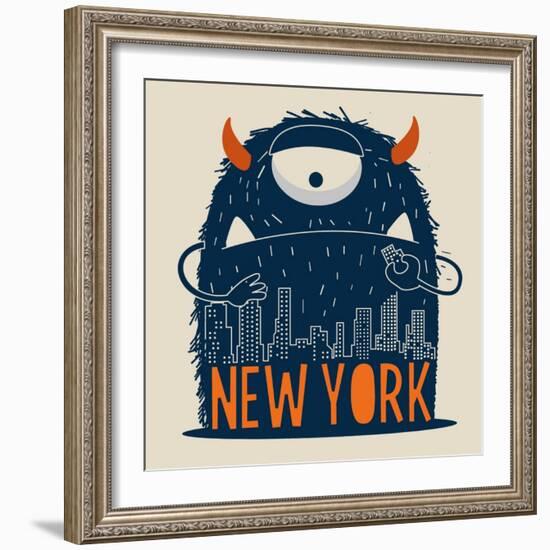 Cute Monster Vector Character Design-braingraph-Framed Art Print