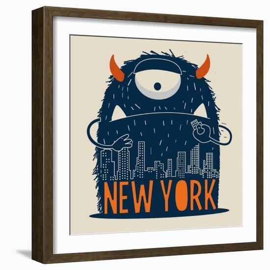 Cute Monster Vector Character Design-braingraph-Framed Art Print