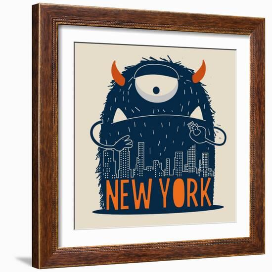 Cute Monster Vector Character Design-braingraph-Framed Art Print