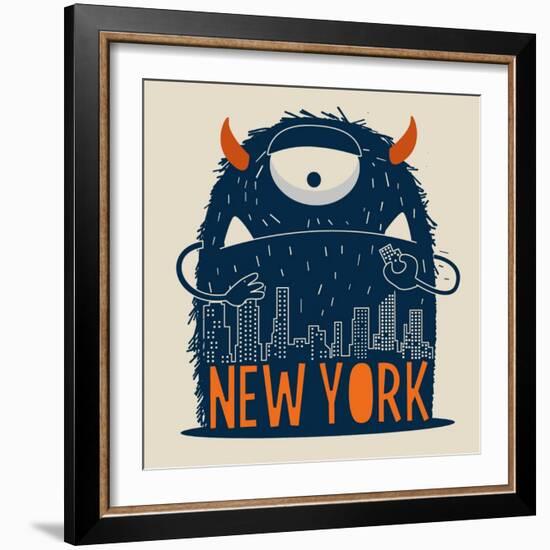 Cute Monster Vector Character Design-braingraph-Framed Art Print