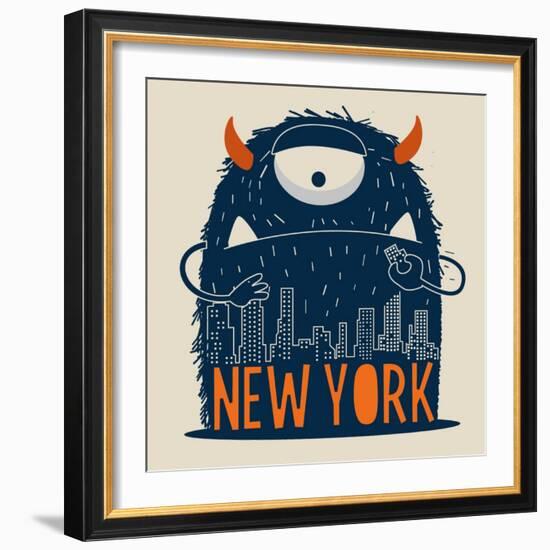 Cute Monster Vector Character Design-braingraph-Framed Art Print