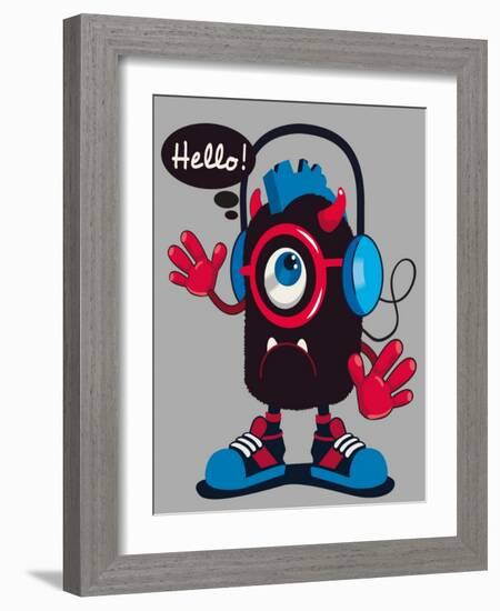 Cute Monster Vector Design-braingraph-Framed Art Print