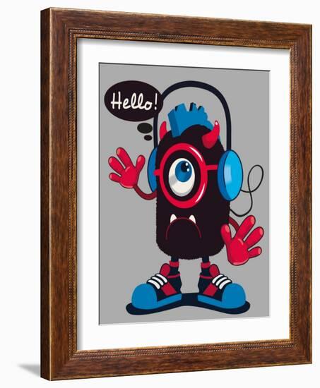 Cute Monster Vector Design-braingraph-Framed Art Print