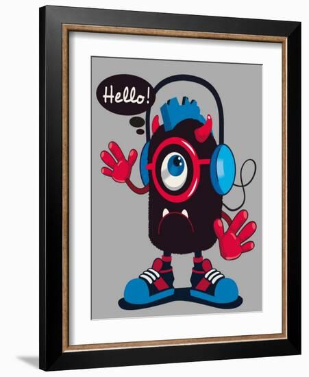 Cute Monster Vector Design-braingraph-Framed Art Print