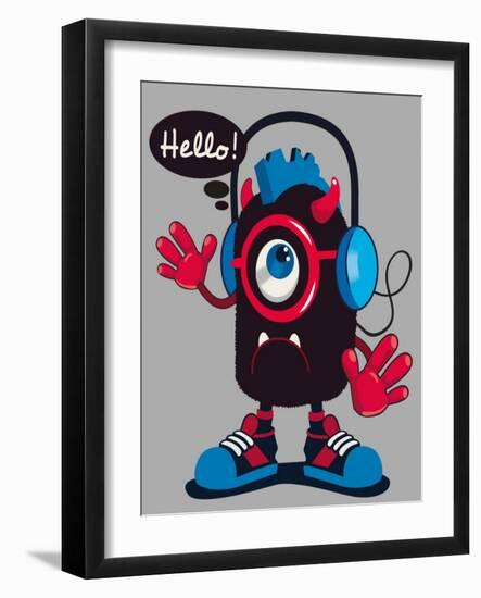 Cute Monster Vector Design-braingraph-Framed Art Print