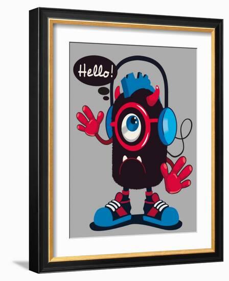 Cute Monster Vector Design-braingraph-Framed Art Print