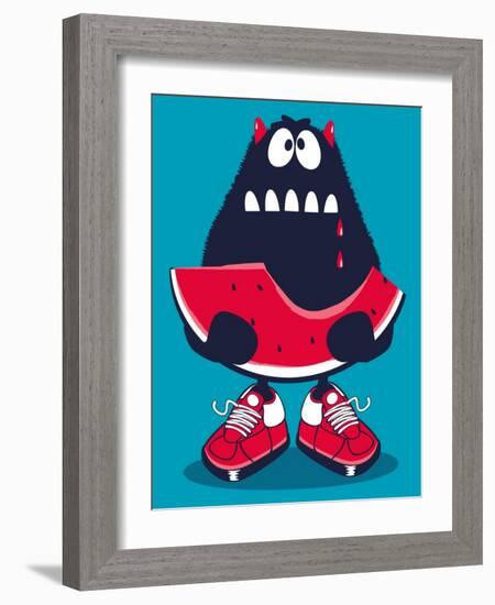 Cute Monster, Watermelon Vector Design-braingraph-Framed Art Print