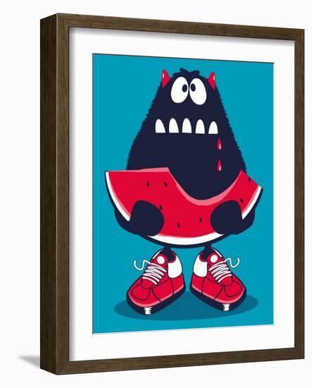 Cute Monster, Watermelon Vector Design-braingraph-Framed Art Print