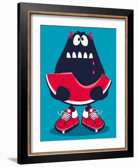 Cute Monster, Watermelon Vector Design-braingraph-Framed Art Print