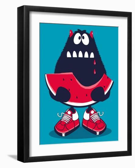 Cute Monster, Watermelon Vector Design-braingraph-Framed Art Print