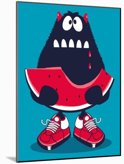 Cute Monster, Watermelon Vector Design-braingraph-Mounted Art Print