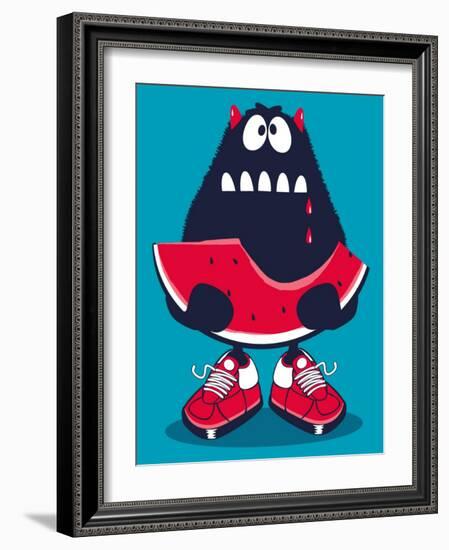 Cute Monster, Watermelon Vector Design-braingraph-Framed Art Print