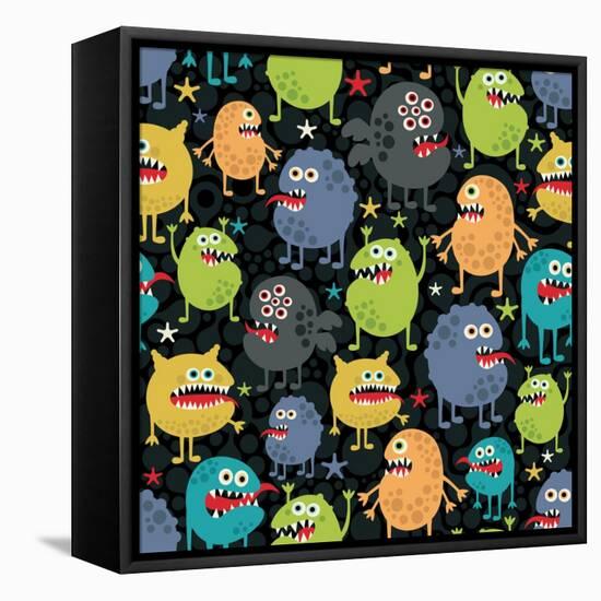 Cute Monsters Seamless Texture with Stars.-panova-Framed Stretched Canvas