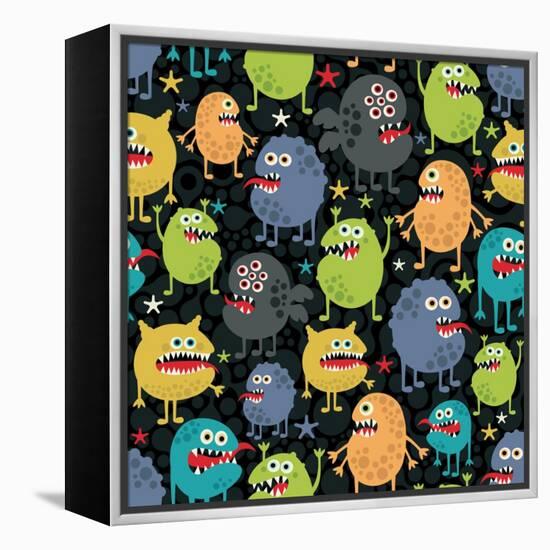 Cute Monsters Seamless Texture with Stars.-panova-Framed Stretched Canvas