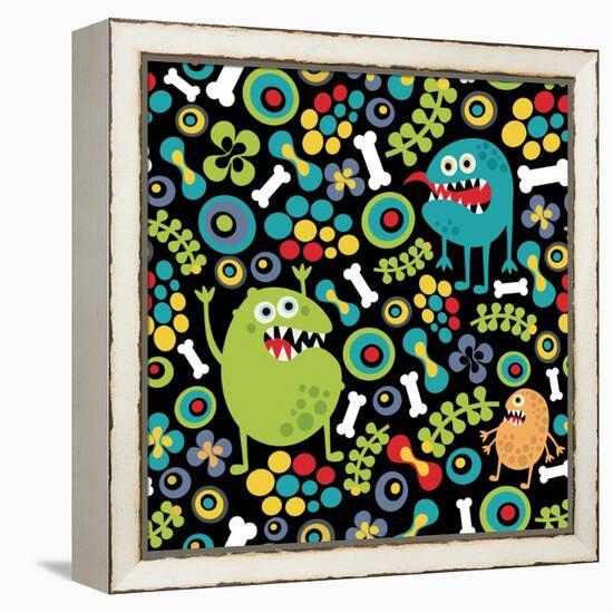 Cute Monsters Seamless Texture.-panova-Framed Stretched Canvas