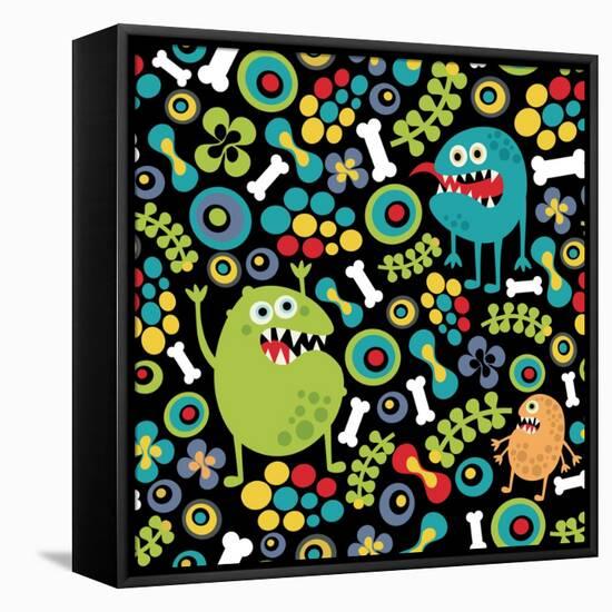 Cute Monsters Seamless Texture.-panova-Framed Stretched Canvas