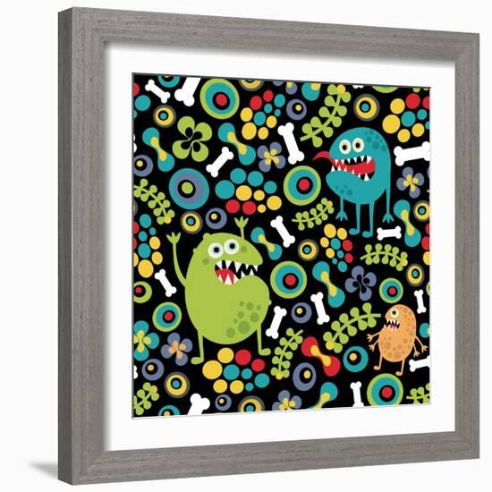 Cute Monsters Seamless Texture.-panova-Framed Art Print