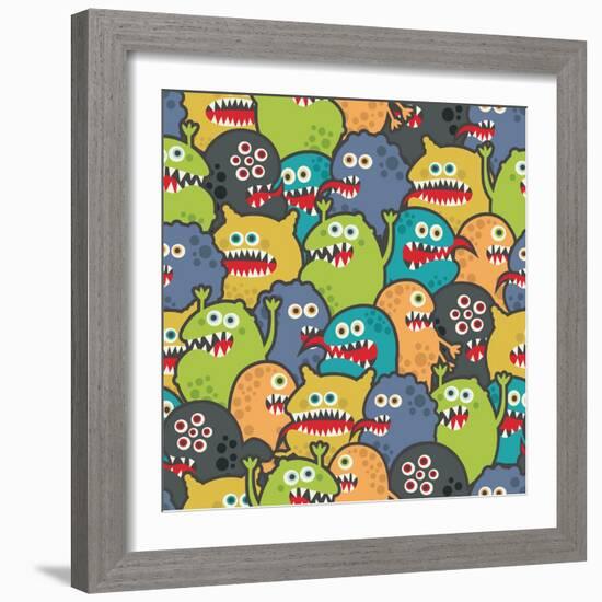 Cute Monsters Seamless Texture-panova-Framed Art Print