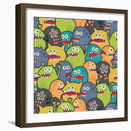Cute Monsters Seamless Texture-panova-Framed Art Print