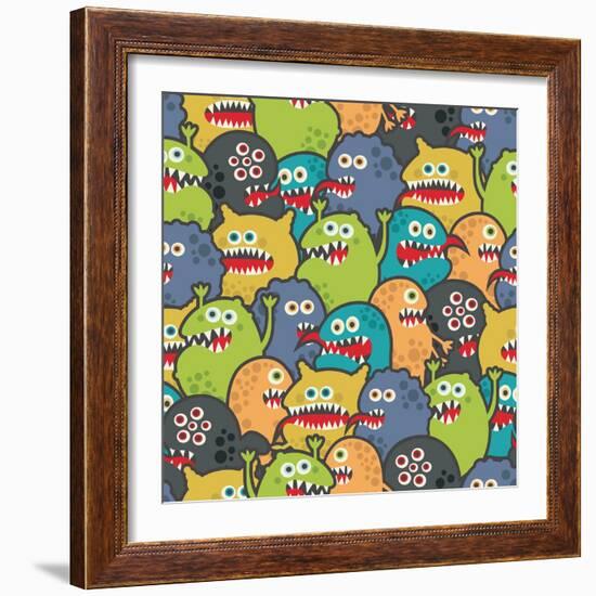 Cute Monsters Seamless Texture-panova-Framed Art Print