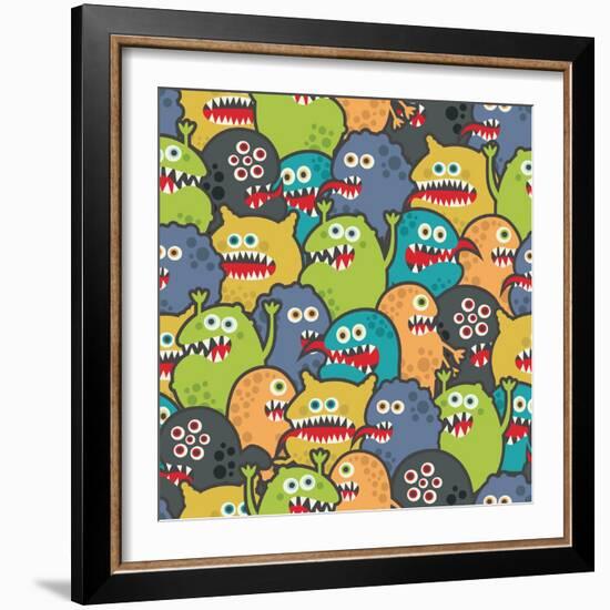 Cute Monsters Seamless Texture-panova-Framed Art Print