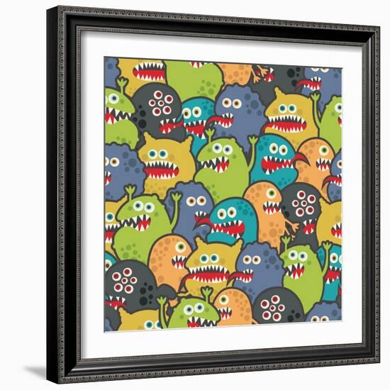 Cute Monsters Seamless Texture-panova-Framed Art Print