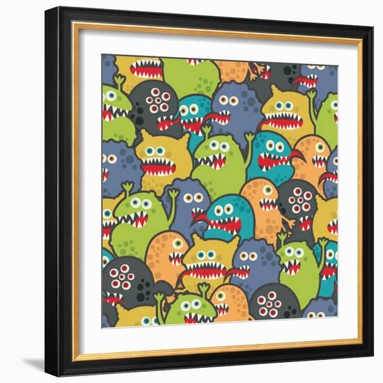 Cute Monsters Seamless Texture-panova-Framed Art Print