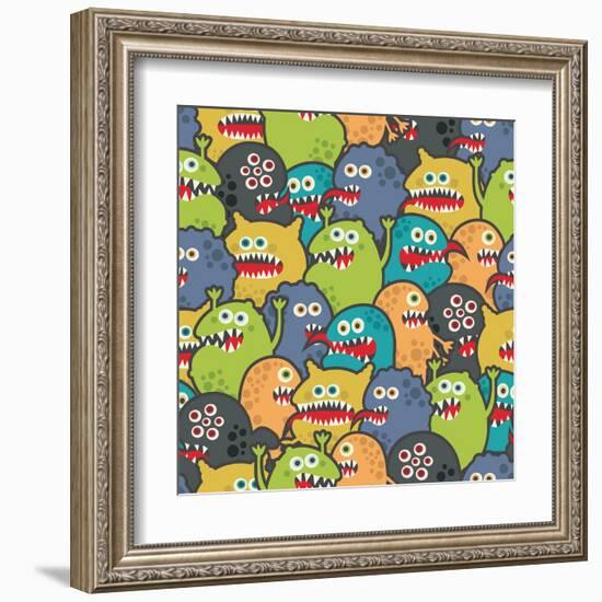 Cute Monsters Seamless Texture-panova-Framed Art Print