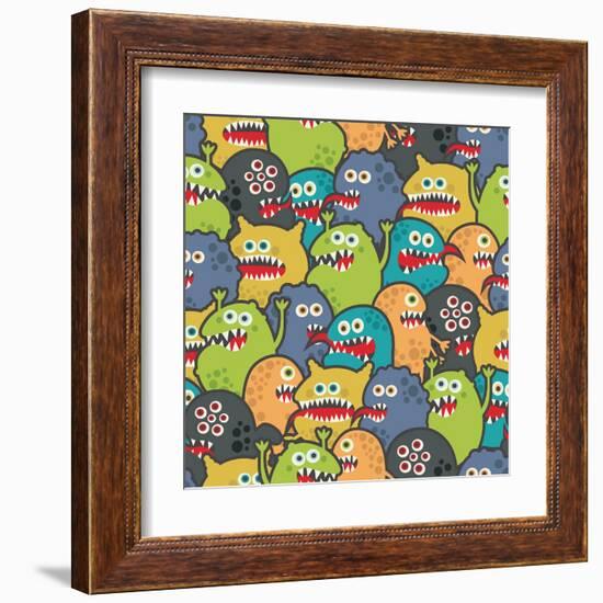 Cute Monsters Seamless Texture-panova-Framed Art Print