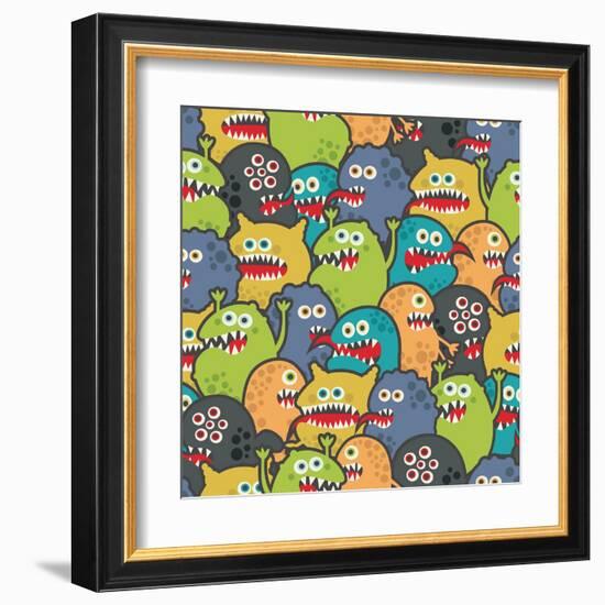 Cute Monsters Seamless Texture-panova-Framed Art Print