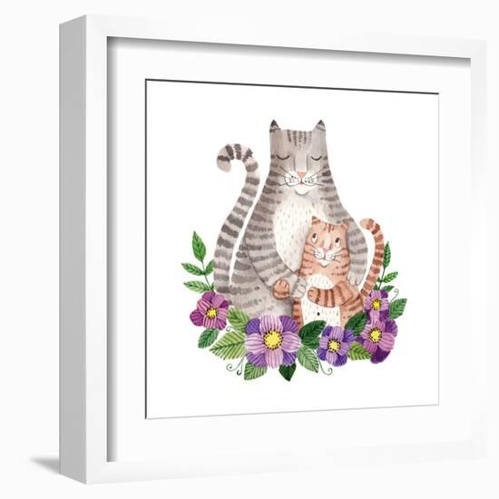 Cute Mother's Day Greeting Card with Cats. Watercolor Illustration-Maria Sem-Framed Art Print