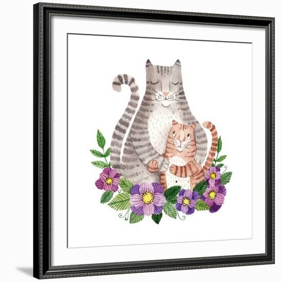 Cute Mother's Day Greeting Card with Cats. Watercolor Illustration-Maria Sem-Framed Art Print