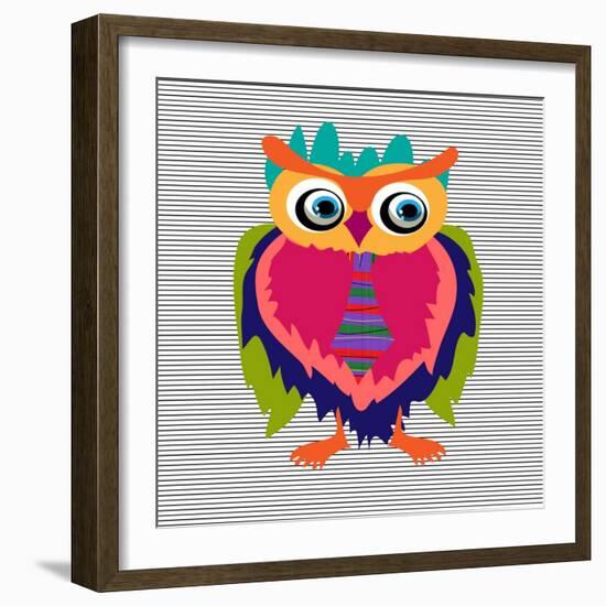 Cute Owl, Cartoon Drawing, Cute Illustration for Children, Vector Illustrations (Hipster Symbol Ser-De Visu-Framed Art Print