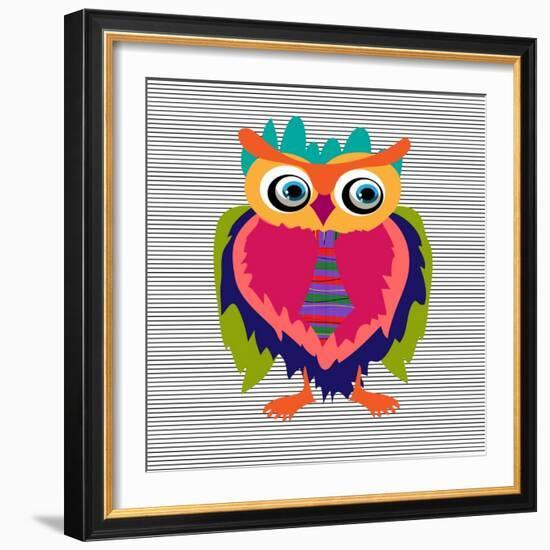 Cute Owl, Cartoon Drawing, Cute Illustration for Children, Vector Illustrations (Hipster Symbol Ser-De Visu-Framed Art Print