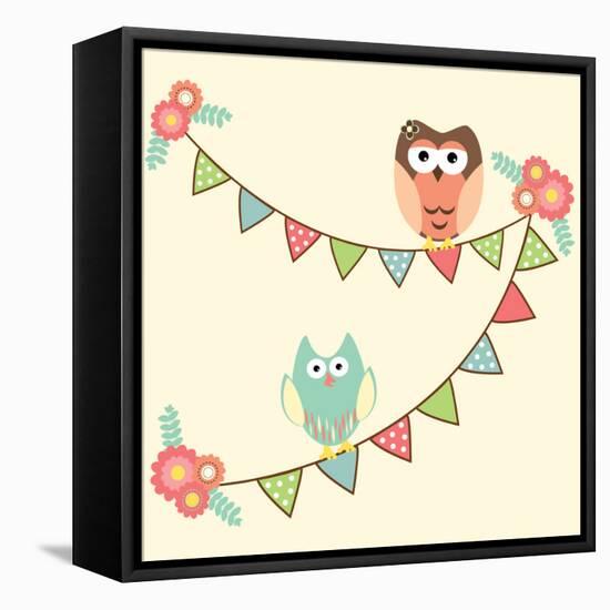 Cute Owls Hanging in Flags-AnaMarques-Framed Stretched Canvas