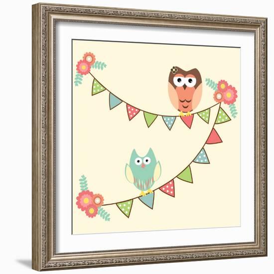 Cute Owls Hanging in Flags-AnaMarques-Framed Art Print