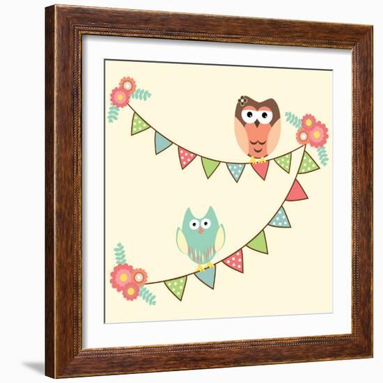 Cute Owls Hanging in Flags-AnaMarques-Framed Art Print
