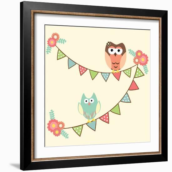 Cute Owls Hanging in Flags-AnaMarques-Framed Art Print