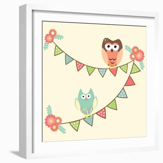 Cute Owls Hanging in Flags-AnaMarques-Framed Art Print