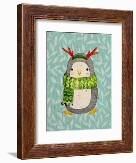 Cute Penguin in Scarf. Watercolor Illustration. Perfect for Greeting Cards-Maria Sem-Framed Art Print