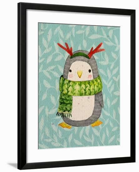 Cute Penguin in Scarf. Watercolor Illustration. Perfect for Greeting Cards-Maria Sem-Framed Art Print