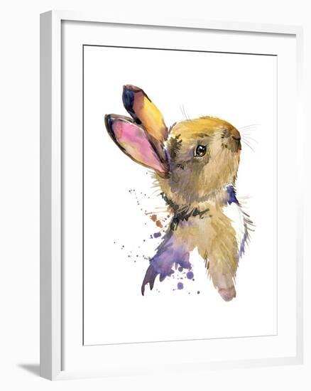 Cute Rabbit. Hare. Watercolor Illustration. Forest Animal.-Faenkova Elena-Framed Art Print