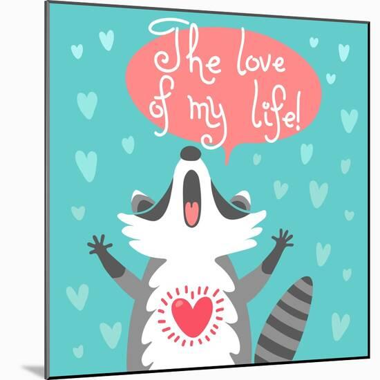 Cute Raccoon Confesses His Love-Baksiabat-Mounted Art Print