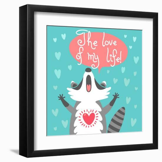Cute Raccoon Confesses His Love-Baksiabat-Framed Art Print