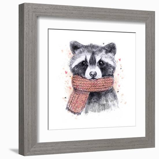 Cute Raccoon with Scarf , Sketchy Style. Autumn Cozy Illustrations with Warm Colors. Perfectly for-Maria Sem-Framed Art Print