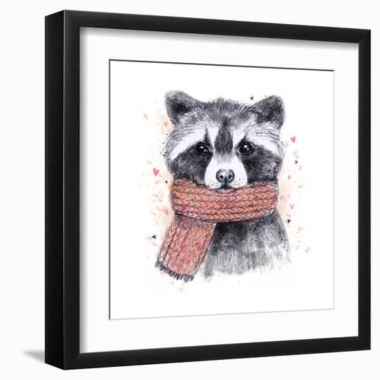 Cute Raccoon with Scarf , Sketchy Style. Autumn Cozy Illustrations with Warm Colors. Perfectly for-Maria Sem-Framed Art Print